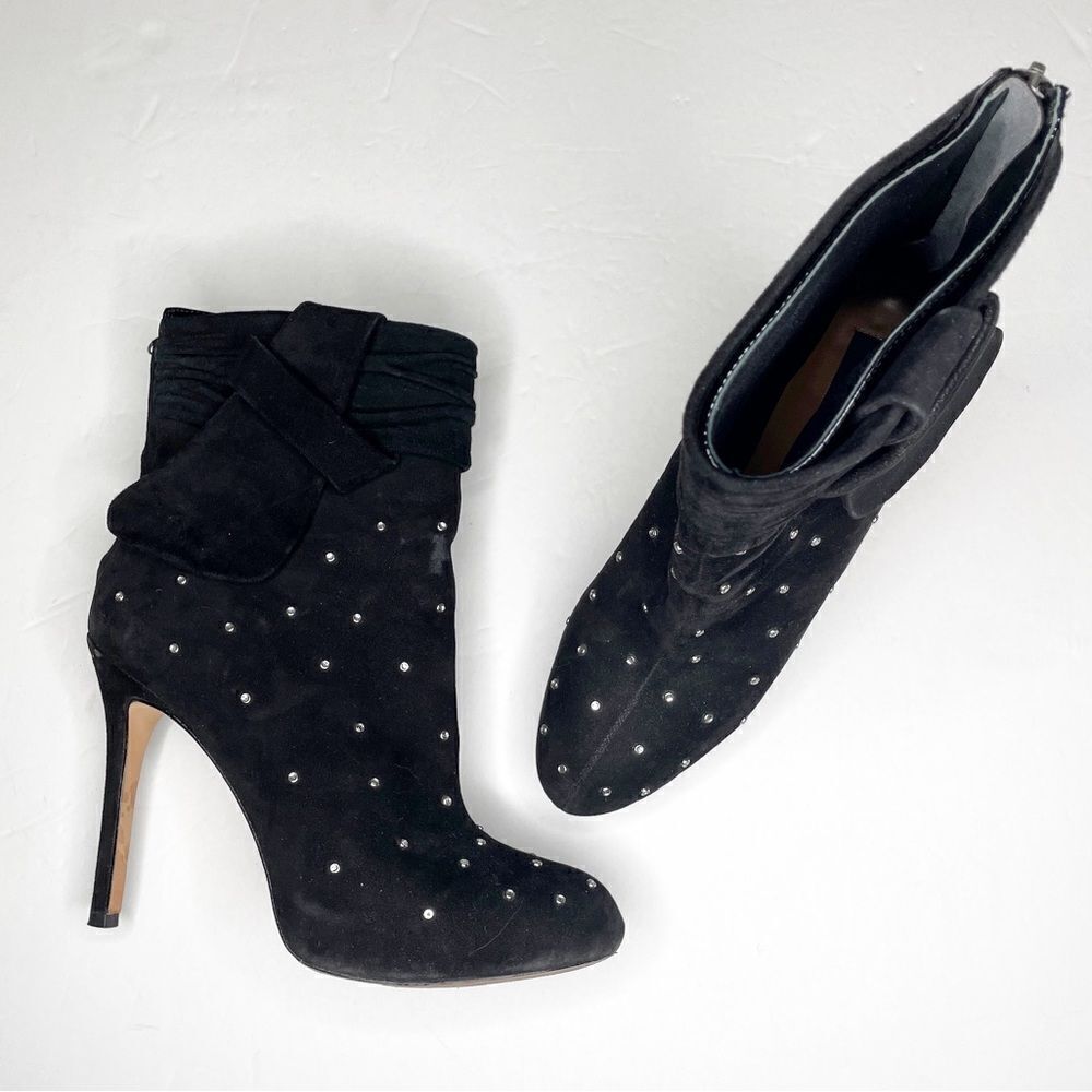Ann Taylor Adriana Studded Rhinestone Suede High Heel Boots Black Size 9